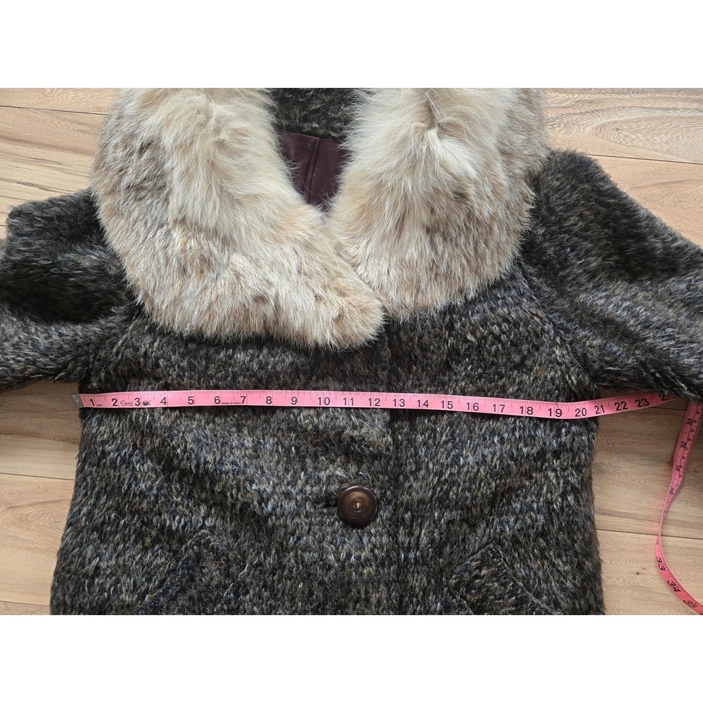 Vtg 60s 70s Wool Coat Real Fox Fur Collar Fall Winter Cozy Luxury ILGWU Gray - Picture 12 of 16